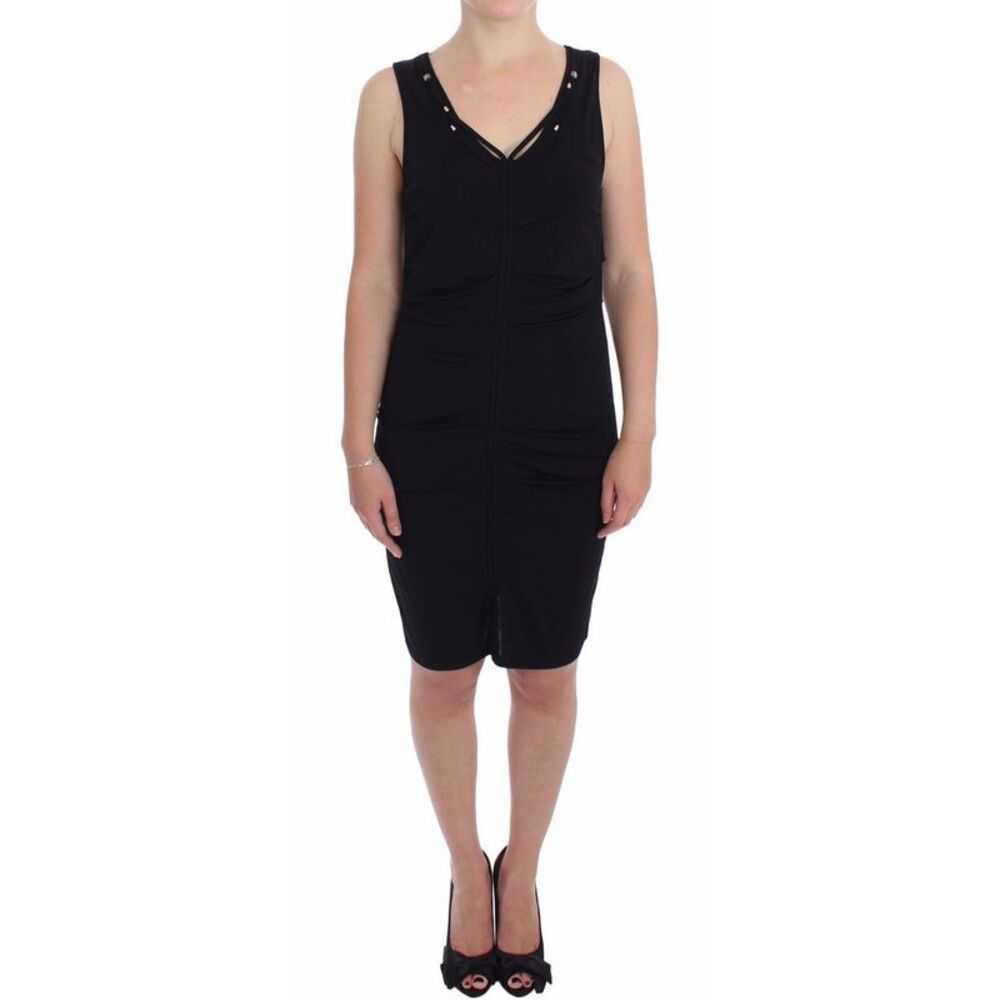 Roccobarocco Black Stretch Wiggle Pencil Sheath Bodycon Women's Dress